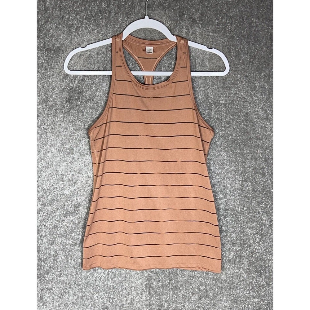 Athleta Stripe Mesh High Neck Chi Tank Top Womens‎ Size XS Mocha Brown Stretch
